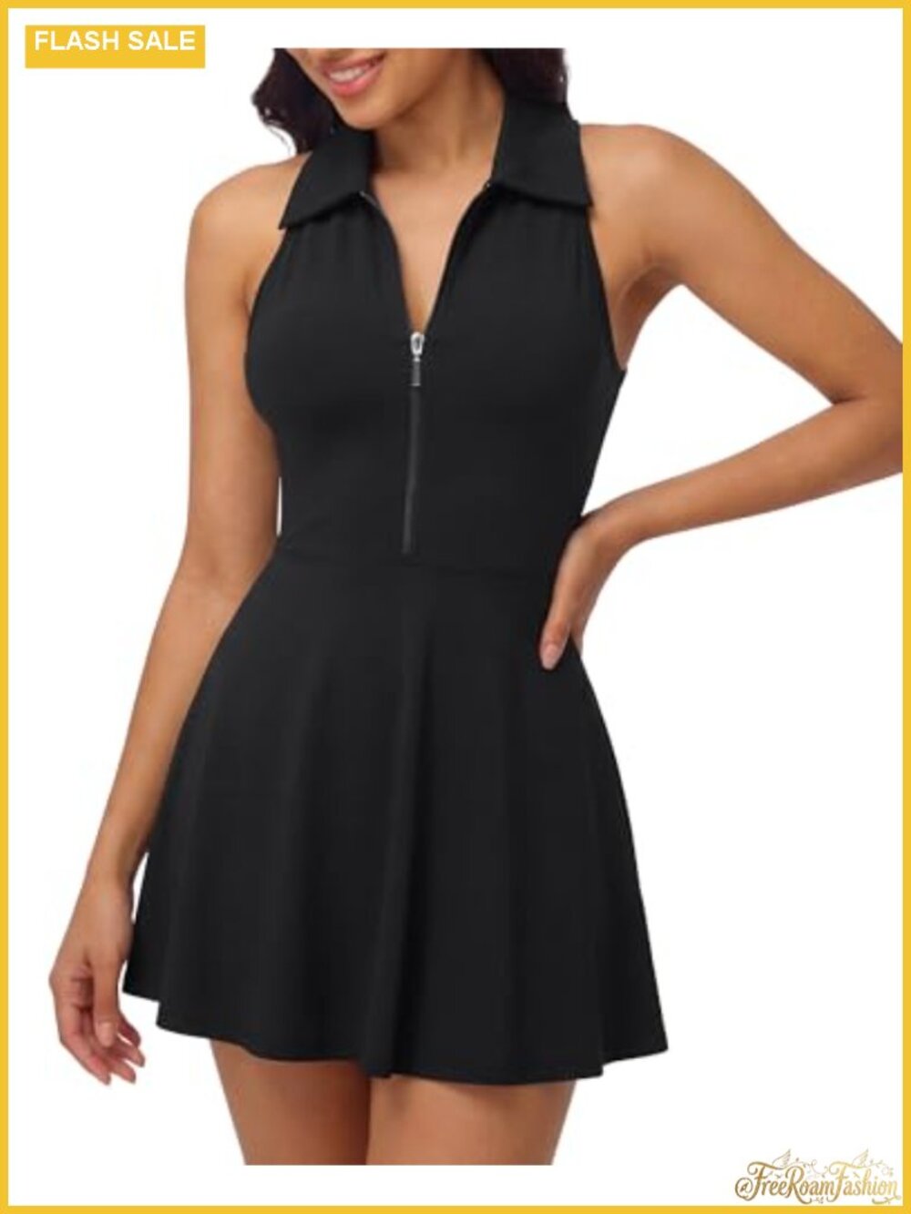 Women's Golf Tennis Dress with Built-In Shorts, Sleeveless Racerback Athletic